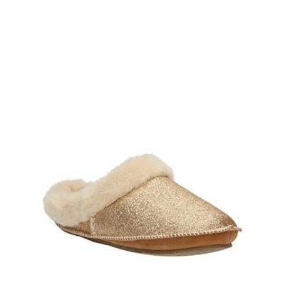 Clarks Gold Metallic Eskimo Ski Mule Slip On Slipper